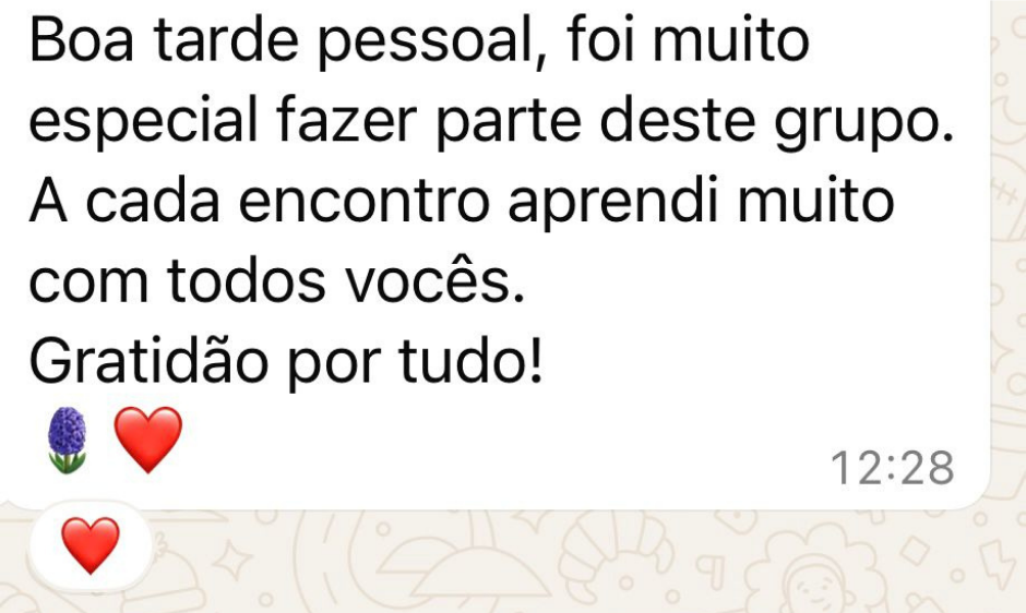 Mensagem de uma participante da Jornada Relembrar