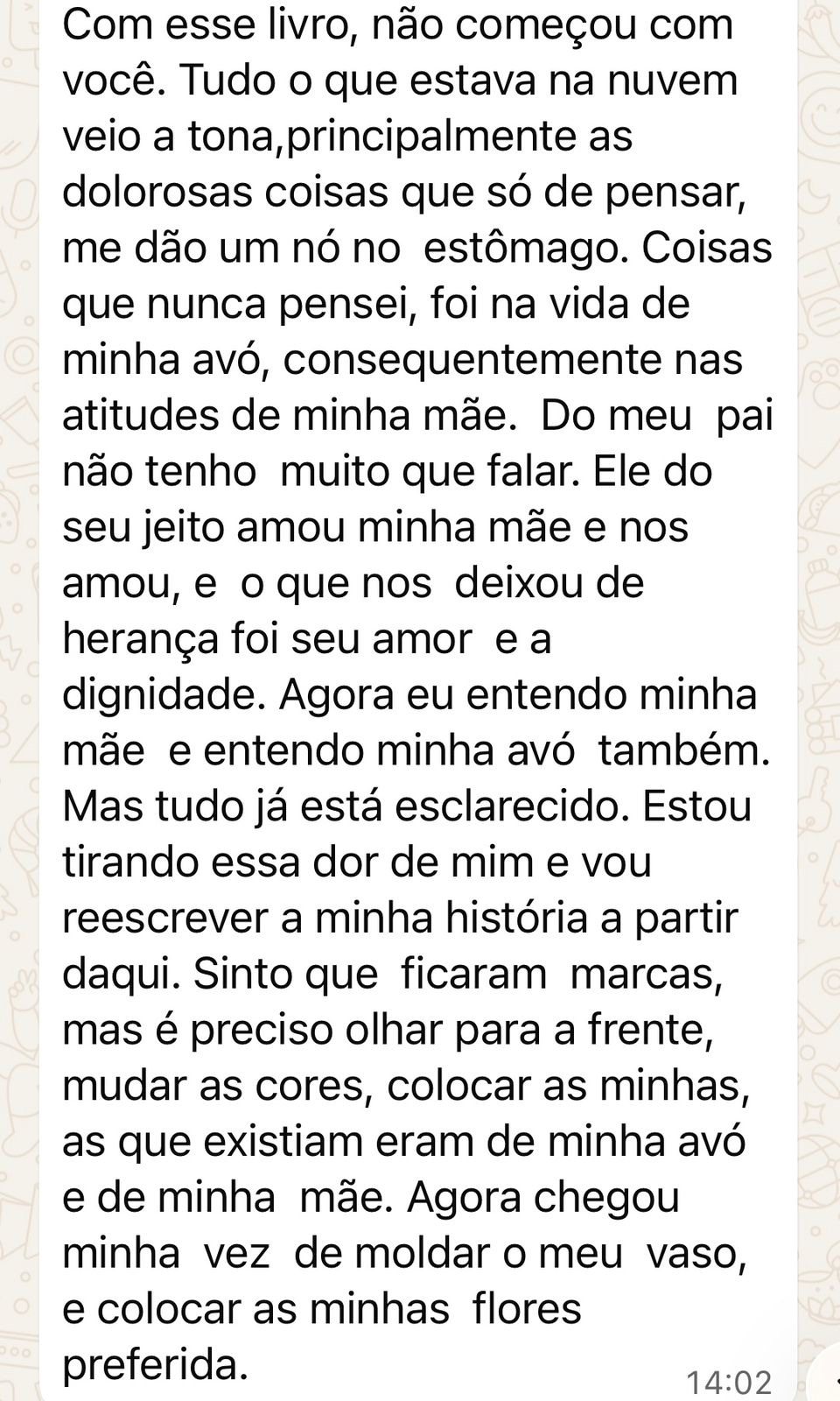 Mensagem de uma participante da Jornada Relembrar